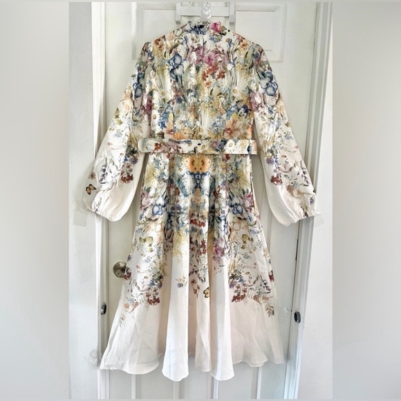 NEW Commense Belted Balloon Long Sleeve Floral Butterfly Dress Midi, XS - Picture 6 of 16